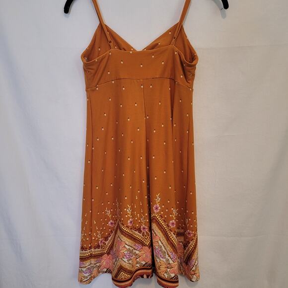 Mudd Juniors Gold Floral Boho Floral Sundress XS Adjustable Straps Stretch Mini - Picture 2 of 8